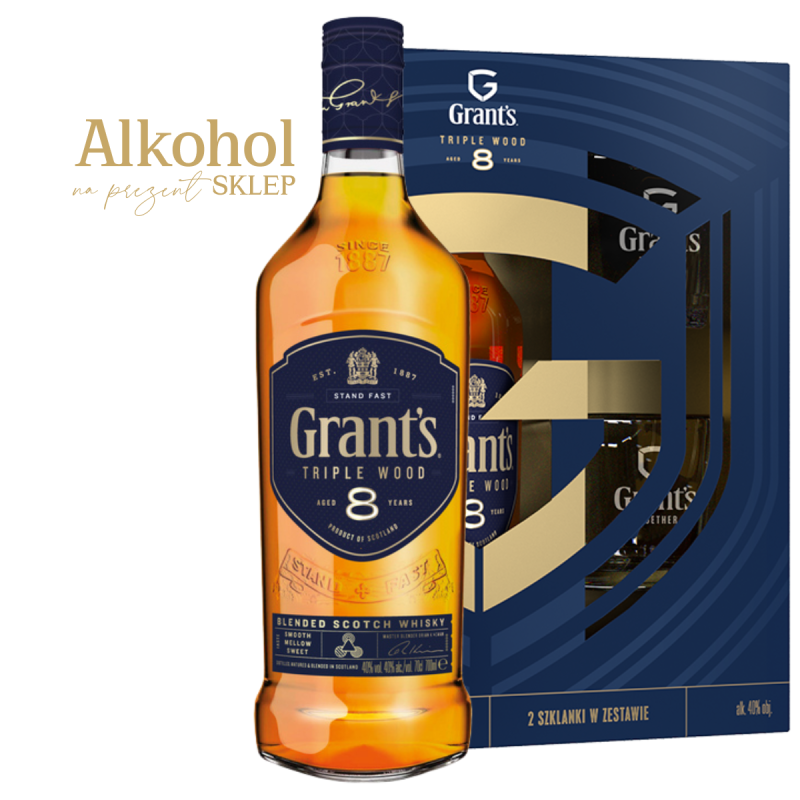 WHISKY GRANT'S TRIPLE WOOD 8YO 0.7L + 2 SZKLANKI