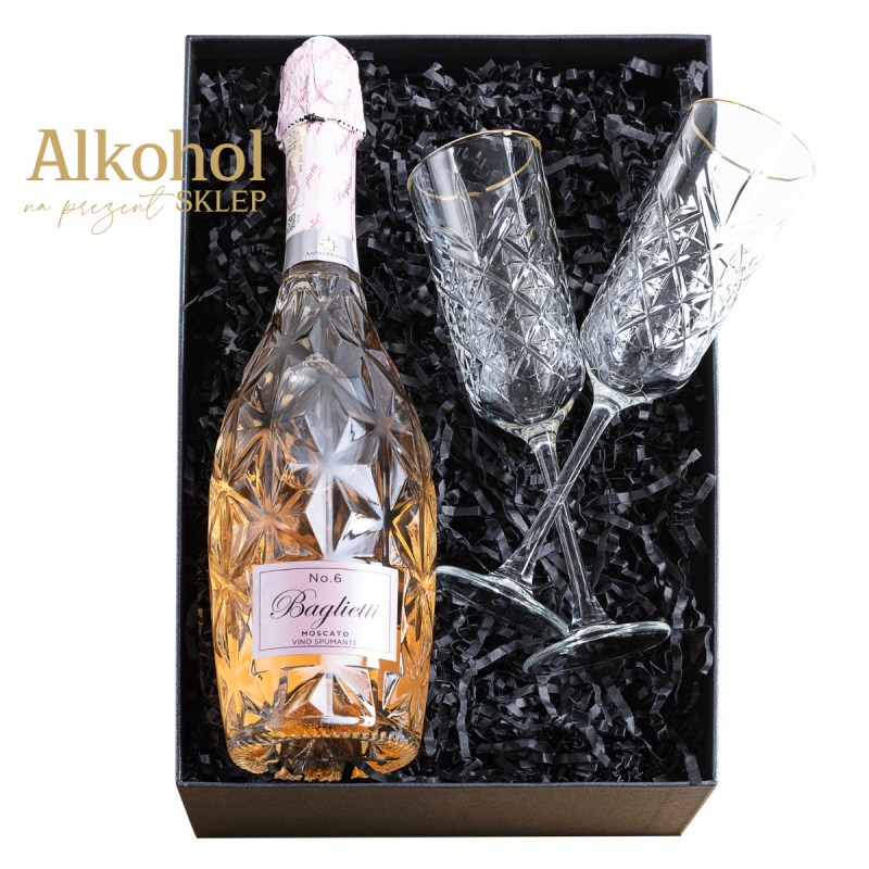 ZESTAW BAGLIETTI MOSCATO ROSE + 2 KIELISZKI
