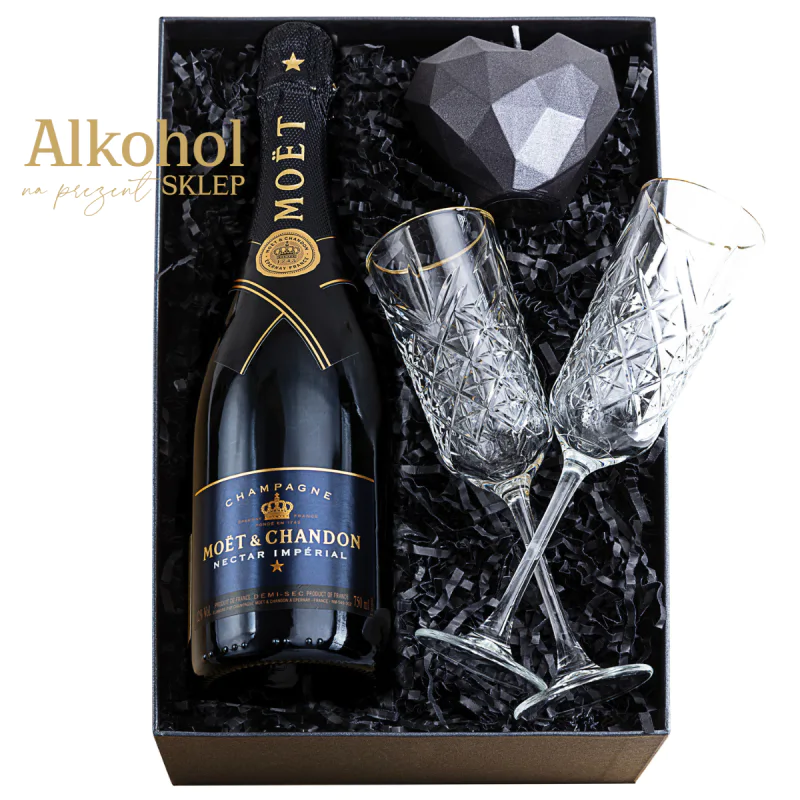 ZESTAW SZAMPAN MOËT & CHANDON NECTAR IMPERIAL 0.75L + 2 KIELISZKI