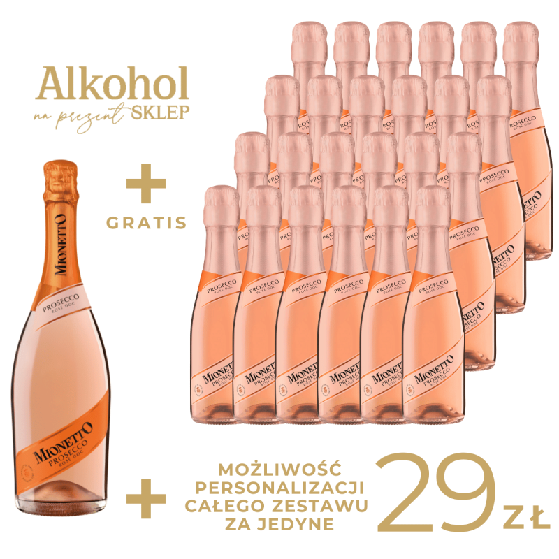 PAKIET MAXI NA WIECZÓR PANIEŃSKI - MIONETTO PROSECCO ROSE MINI + DUŻA BUTELKA