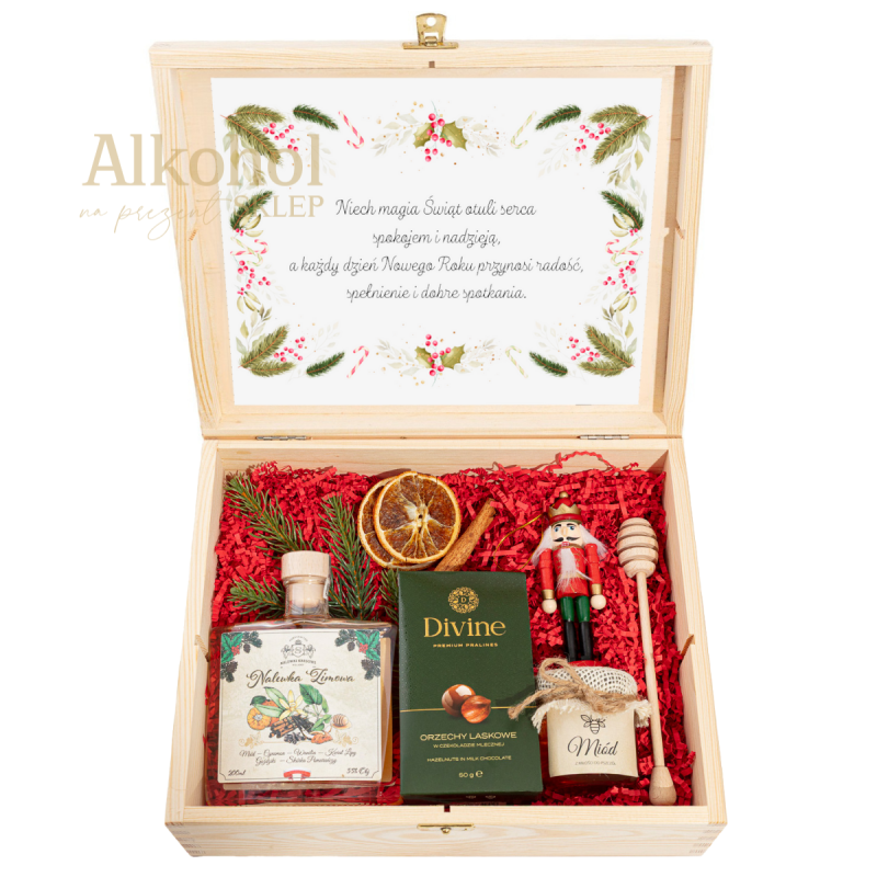 ZESTAW ŚWIĄTECZNY Z ŻYCZENIAMI - NALEWKA ZIMOWA ZE SŁODYCZAMI