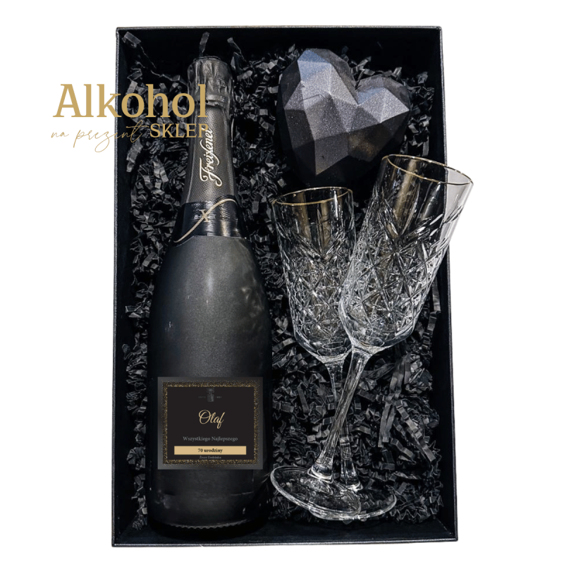 URODZINOWY ZESTAW FREIXENET CORDON NEGRO 0.75L + 2 KIELISZKI + ŚWIECA